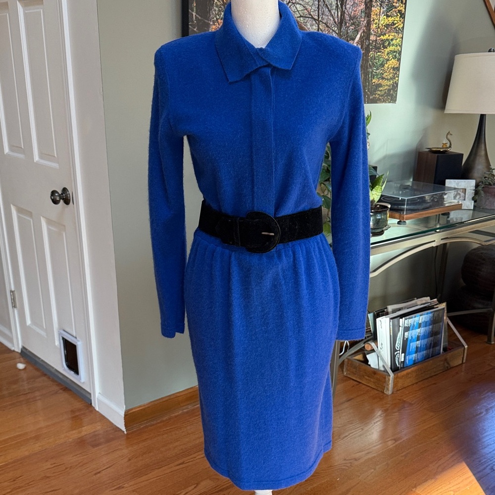 Vintage lambswool Blue Long-Sleeve Dress sz 2P